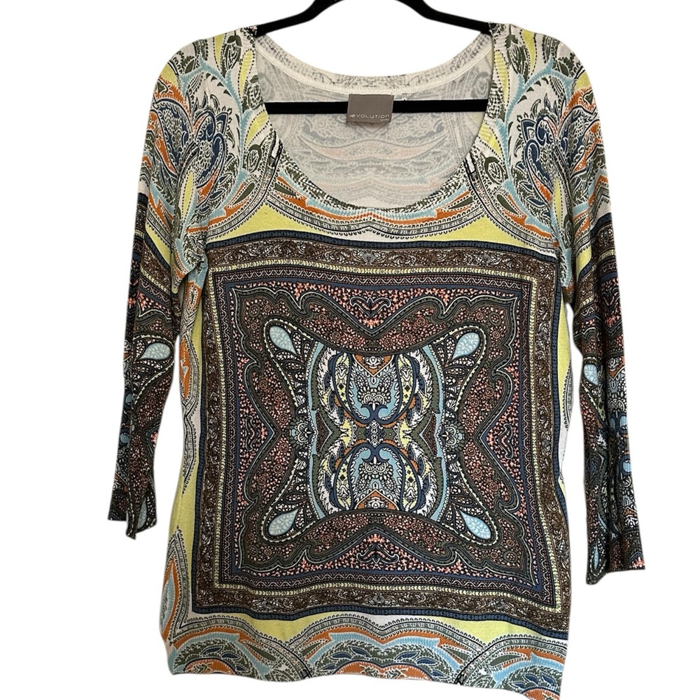 Evolution by Cyrus Paisley Square-Print Scoop Neck Top in Multi